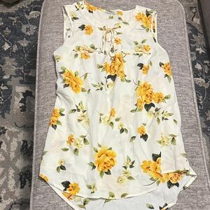 MILEAGE- Sleeveless White Floral Tie-Neck Women's Top - Yellow Rose Print